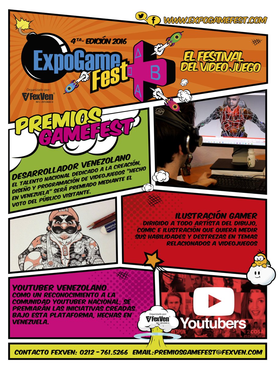 ExpoGameFEST's tweet photo. #PremiosGameFEST2016 Echas Código? Tienes un canal YouTube? Te gusta la Ilustración? ¡Demuestra al mundo tu Talento! https://t.co/8rrtnvah9t
