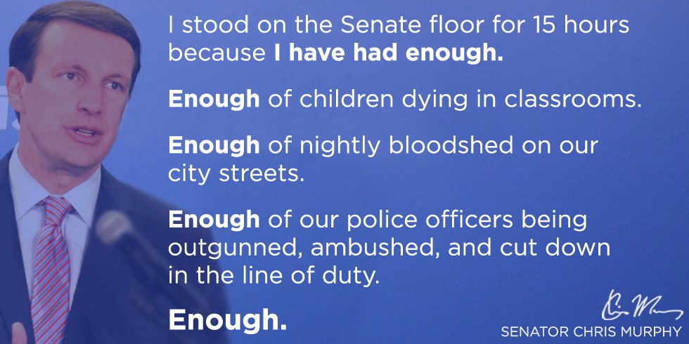 ChrisMurphyCT's tweet photo. We have had #enough of the unrelenting gun violence in America. It's time for us to fight back, together. #ImWithHer https://t.co/e8Yqfdl5Lm