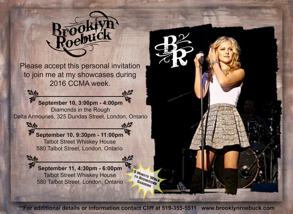 BrooklynRoebuck's tweet photo. Come see my #showcases @CCMAofficial music week in #LondonOntario! Would luv 2 see ya there! #CCMA #CountryMusic https://t.co/w3eQodwAMA