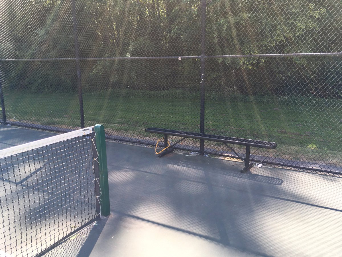 benchesofissy's tweet image. A bench at either end of the net line in the tennis courts at Tibbetts Valley Park. Special purpose.