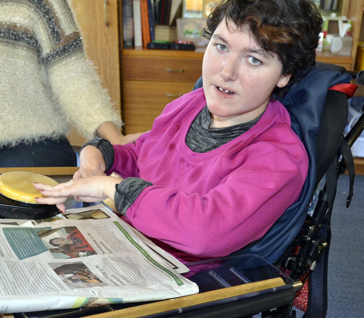 GreystanesDS's tweet photo. Brittney admiring her photo while pressing the button to hear the article. Who's pretty chuffed? #activesupport https://t.co/kLI5zkMp5T