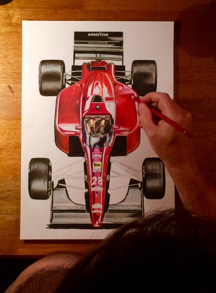 TRMotorsportArt's tweet photo. More progress on the Ferrari 643 F1. #ferrariart #ferrarif1 #f1art #jeanalesi #classicf1 #90sf1 #automotiveart https://t.co/RXwZSHlisB