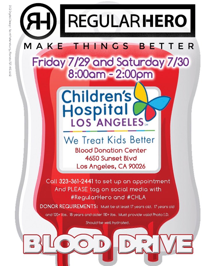 stacyohoward's tweet photo. Me &7 friends are donating Saturday! Who else is going?? Sign up online or 📞 323-361-2441 #CHLA #RegularHero ❤️❤️❤️ https://t.co/APq4u9X02x