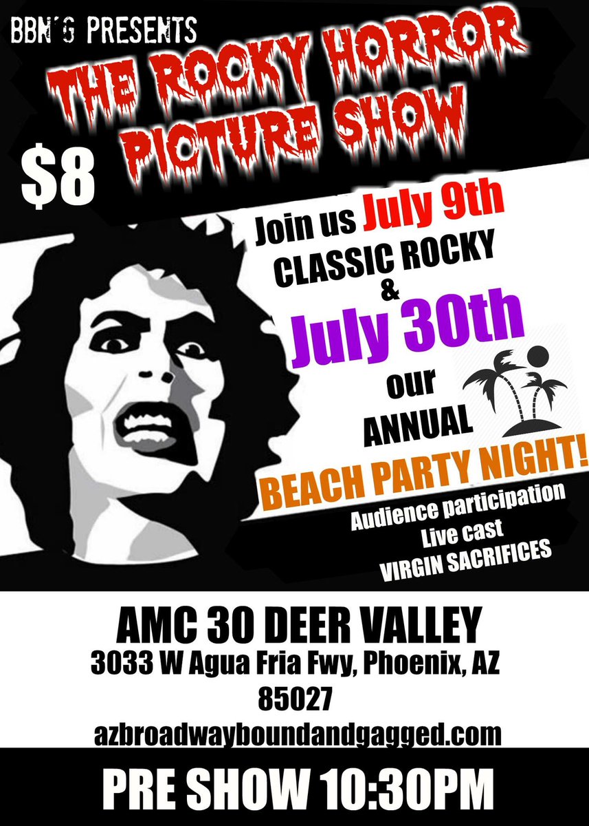 #beach party #saturday #phoenix #deervalley AMC Join us for sand and surf #bikini #swimsuit #RockyHorror #rhps