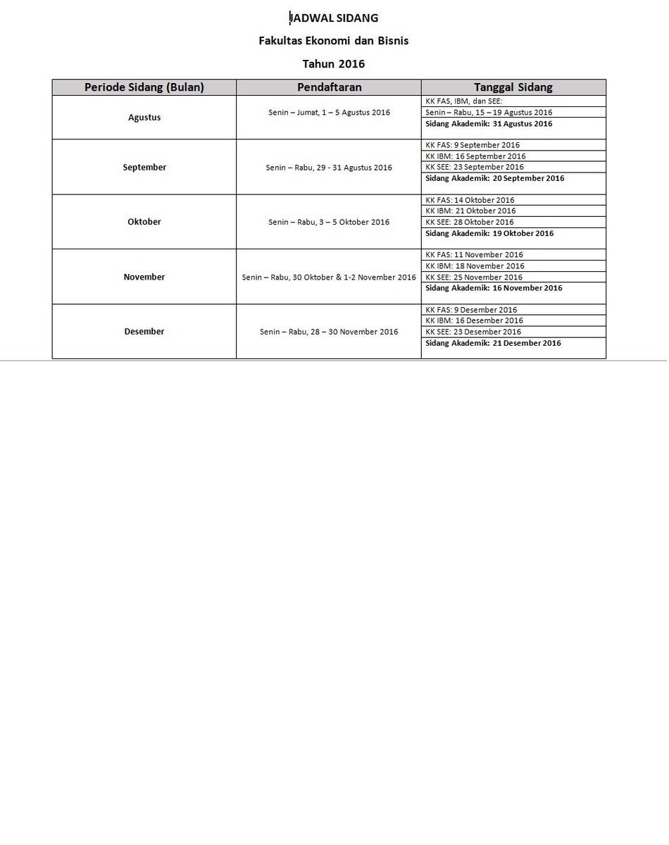 PENGUMUMAN JADWAL SIDANG FAKULTAS EKONOMI DAN BISNIS PERIODE AGUSTUS - DESEMBER 2016