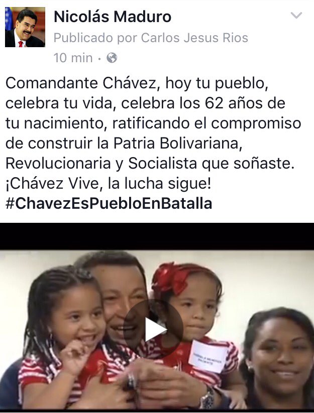 Publicación emotiva del Pdte <a href="/NicolasMaduro/">Nicolás Maduro</a> de nuestro Cmdte Chávez FELIZ CUMPLEAÑOS facebook.com/NicolasMaduro/…