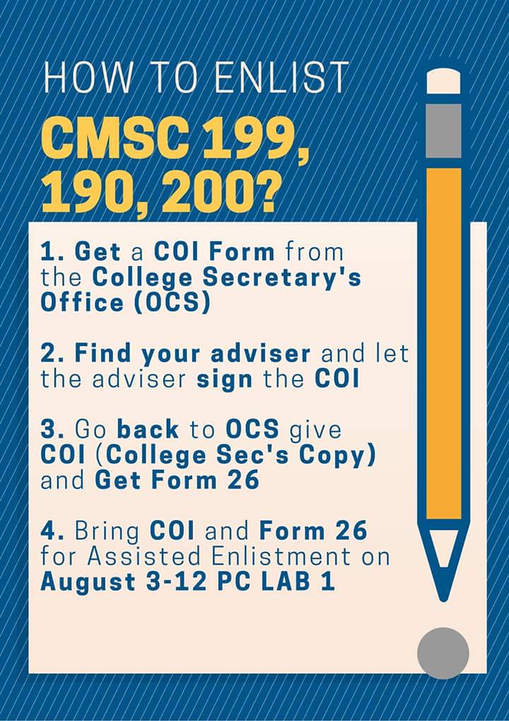 ICS_Tita's tweet photo. Steps in enlisting CMSC 199, 190, and 200. Please be guided accordingly. https://t.co/kKVcMLPLsz