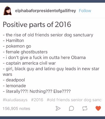 tumblr's tweet photo. A list of things that, in spite of it all, have actually gone well this year. https://t.co/Nk5cp8vSNc https://t.co/spK80hrlTS