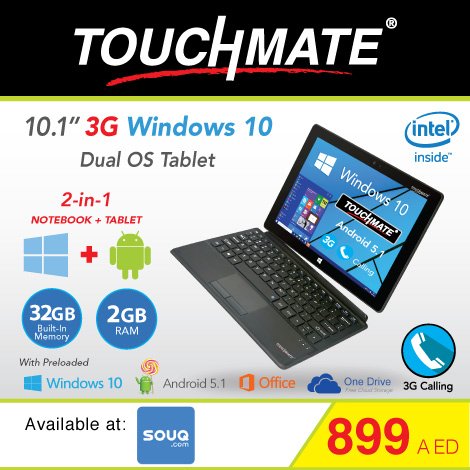 TOUCHMATE 10.1 Inch 3g Window Quad Core Tablet.
Buy Online from Souq : goo.gl/4Xv3Kl