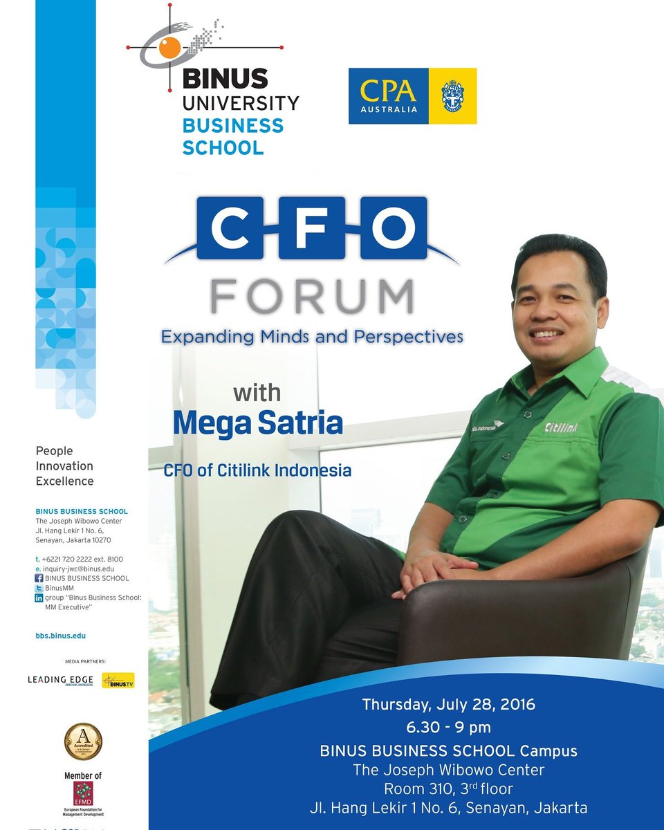 bbs_binus's tweet image. 1. Hi Binusian &amp;amp; BBS fellow! Tonight we&apos;re going to hold CFO Forum with Mega Satria, CFO of Citilink #BBSevent