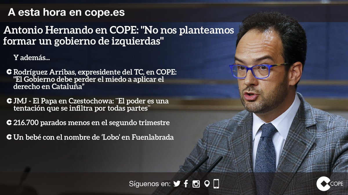 A esta hora en ww.cope.es/bevvg1:

-<a href="/AHernandoVera/">Sahil Goyal</a> en COPE
-TC sobre Cataluña
-#JMJ #JMJCracovia2016
-Paro