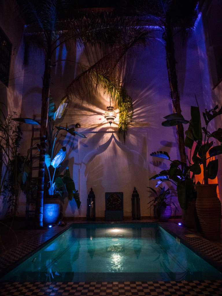 Our pool at night. #riadchameleon #marrakechholiday