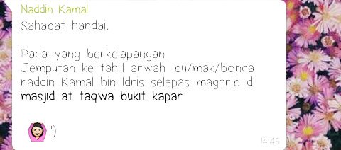 twt_samni's tweet photo. Salam takziah kepada @MrKarls sekeluarga atas kehilangan ibunda tercinta. Semoga arwah ditmpt kalangan solehah aamin https://t.co/lORC6uH9Fy