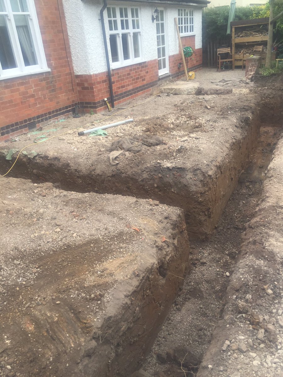 Footing being excavated at new job in Evington. Orangery and 2 story study and en-suit to master bedroom.