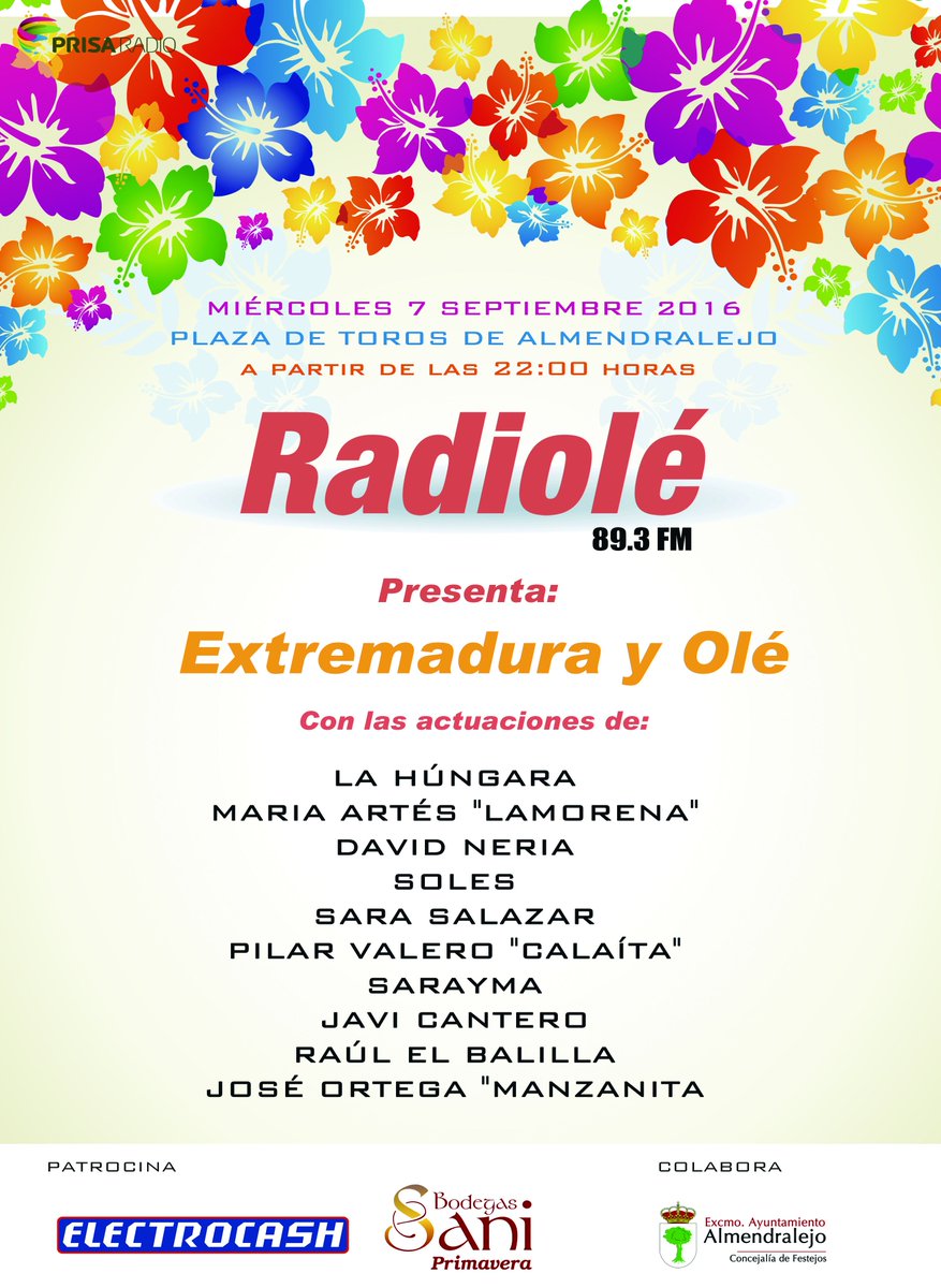 SERtierrabarros's tweet photo. CARTEL CERRADO.
Te esperamos el 7/09 en Almendralejo
@Radiole_oficial 
@BodegasSani 
@electrocash 
@AlcaldiaAlm https://t.co/REGmhDKd4T