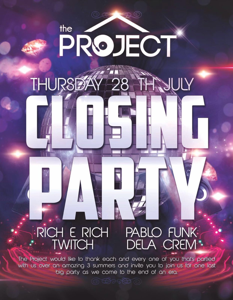 Mallorcaproject's tweet photo. We invite you to join us tonight for one last big party before we close the doors 🙁 https://t.co/jceCF7OOOi