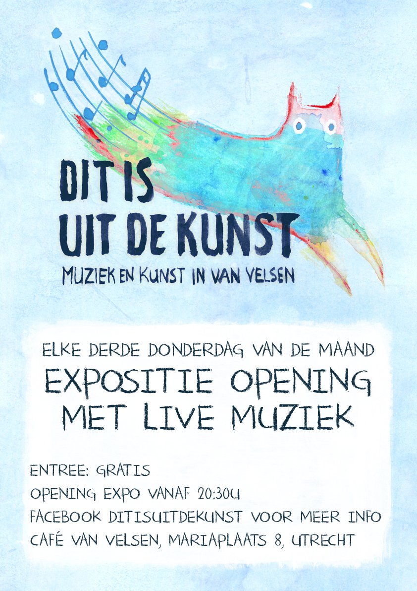Elke derde donderdag van de maand een nieuwe expo opening met live muziek in ons café tijdens Dit is Uit de Kunst!