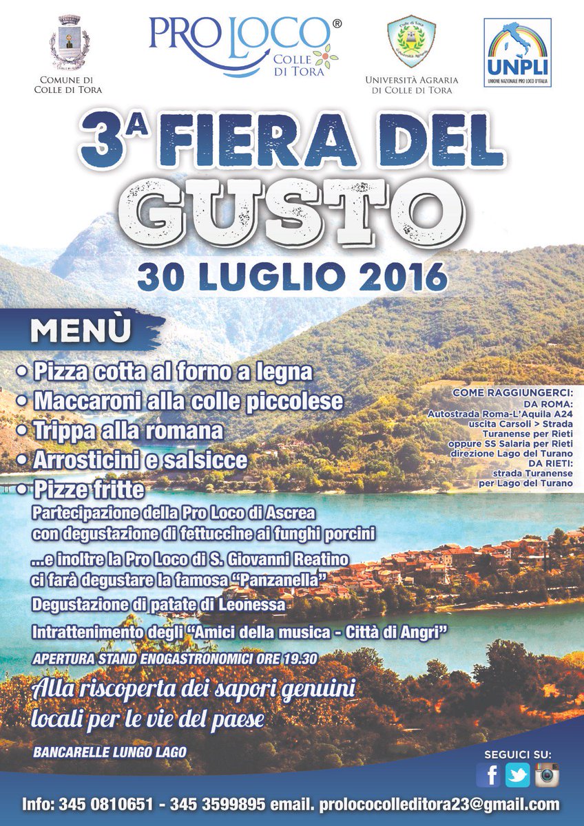 ProLocoAscrea's tweet image. 30 Luglio, &quot;Fiera del Gusto&quot; a #CollediTora: #fettuccine e tanto altro sulle sponde del #Turano! @prolococolledi1