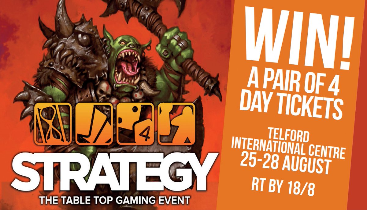 #WIN 2 FOUR DAY TICKETS to <a href="/strategyshowuk/">Strategy table top</a> at Telford International Centre 25-28 Aug. RT before 18/8 to enter!