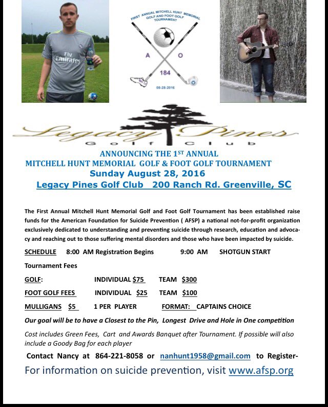 aoandersonsc's tweet photo. Do u have skillz? Prove it! Hang with some good people, raise money for great cause! @FootGolfGville @afspnational https://t.co/MhlemqboM8