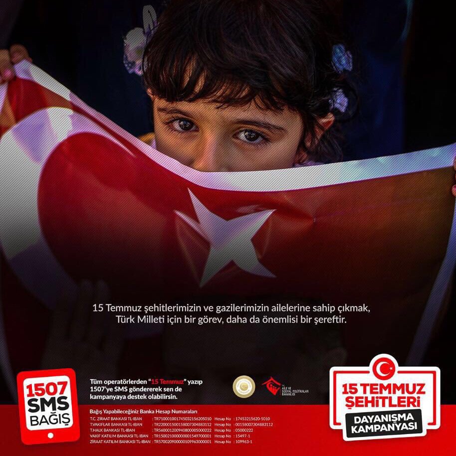 15 TEMMUZ yazıp 1507'ye göndererek #ŞehitlerimizinEmaneti için bağışlayacağınız her 5 TL'ye biz de 5 TL ekliyoruz.