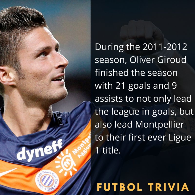 futtrivia's tweet photo. Giroud was a beast for Montpellier 4 years ago! Arsene Wenger hopes he can replicate that season with Arsenal soon. https://t.co/B9dnEX7SNg