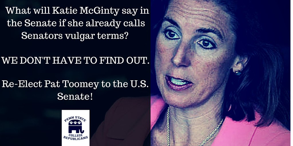 PennStateGOP's tweet photo. What will @KatieMcGintyPA say next? We don't want to find out! Next time use a teleprompter Katie #PASen #voteToomey https://t.co/YKM0yfx0dF