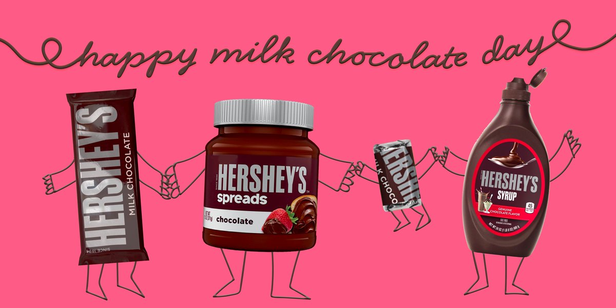 Hersheys's tweet image. Happy #NationalMilkChocolateDay, or as we like to call it, “Us Day."