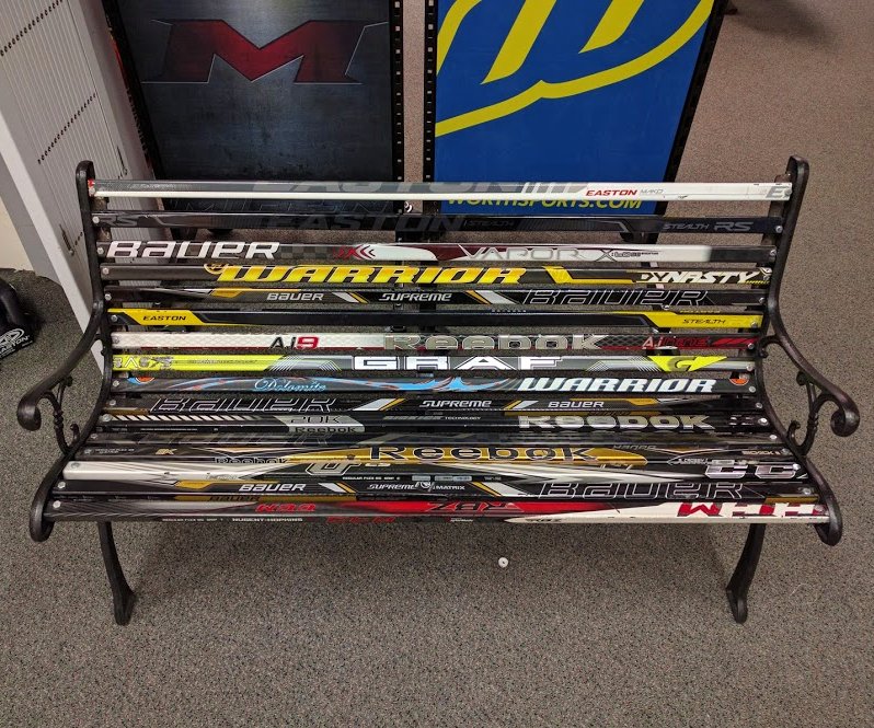 cheamsp's tweet photo. Best seat in the house. Come lace up a new pair of skates on our custom stick bench. https://t.co/sQ9pYhFKAW