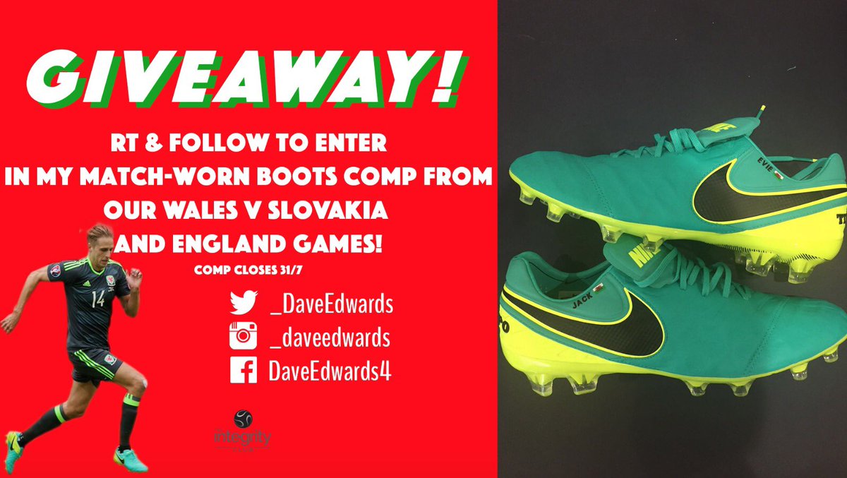 _DaveEdwards's tweet photo. 3 days left to enter in my match-worn @FAWales boots! RT &amp; follow #TogetherStronger https://t.co/602QiHdGY4