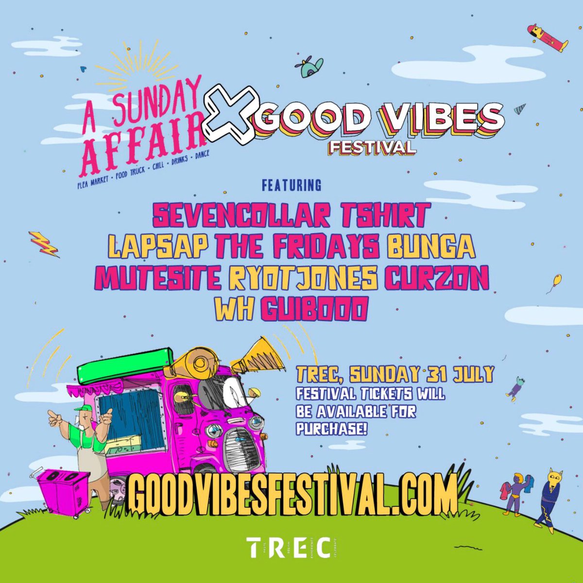 Jenn_Thompson's tweet photo. #KL SUN July31 @ASundayAffair X @GoodVibesFest 5pm TREC ft. @sevencollar @thefridaysmy @mutesitemy #Lapsap #Bunga ++ https://t.co/ACv3ilMbyz