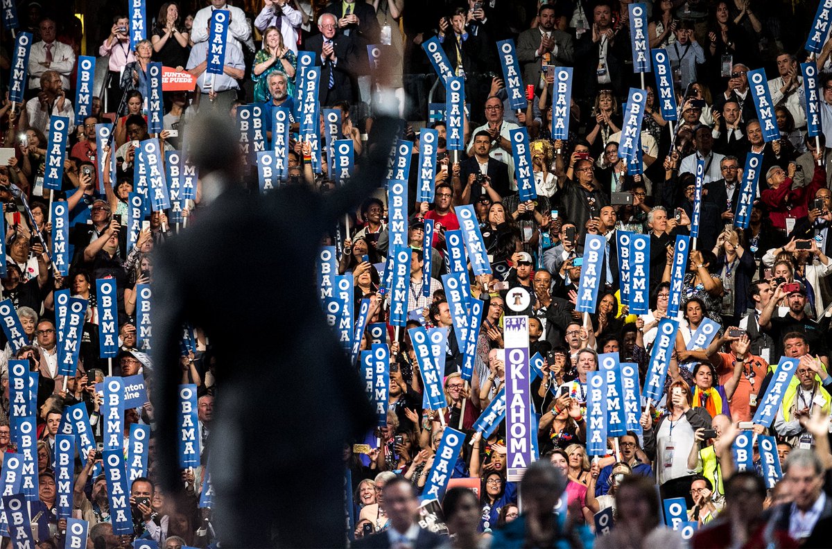 SeanSimmers's tweet photo. Try to spot @BernieSanders in the crowd as @POTUS takes the stage last night. #DemsInPhilly #WheresWalldo @PennLive https://t.co/XFikpxiwRC