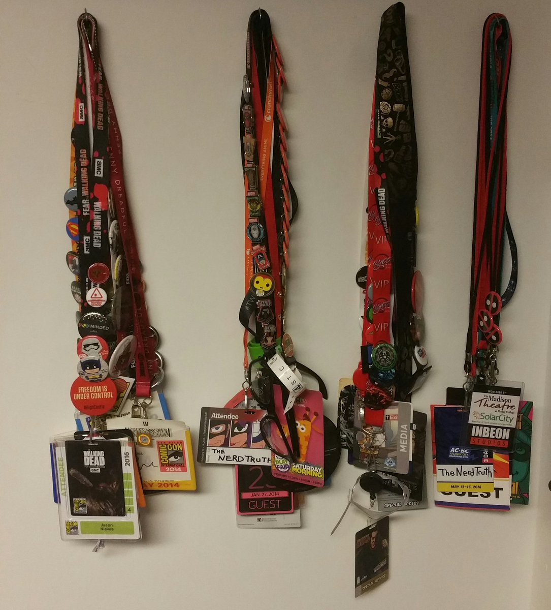 NerdTruth's tweet photo. The #con trophy wall continues to grow!
#SDCC #NYCC #Katsucon #InbeonCon #ECCC #SENYC #theconlife #thenerdtruth https://t.co/n17VdK4E0o