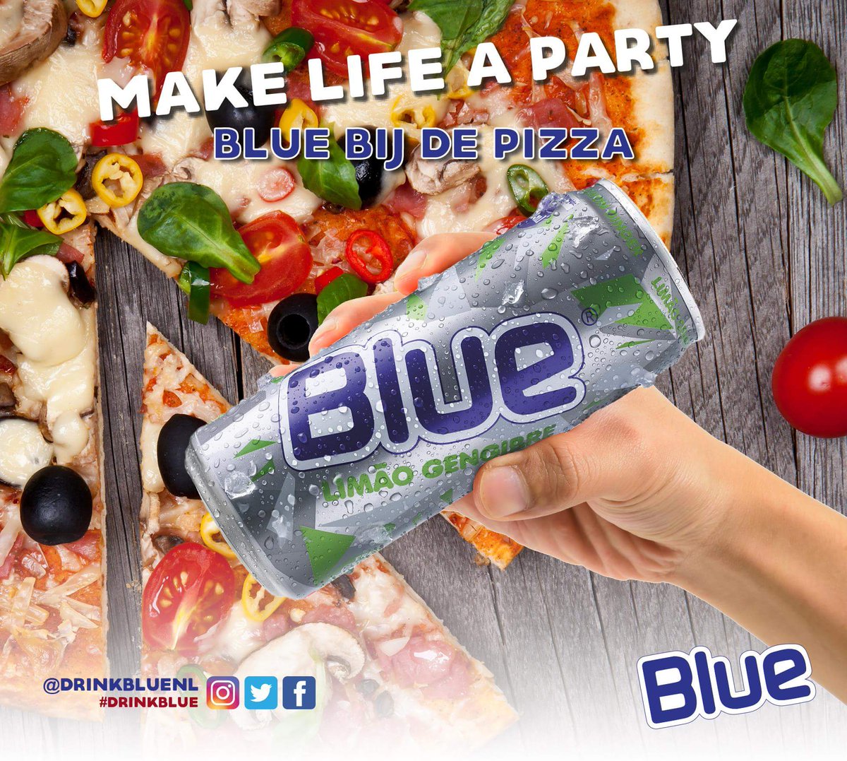 Deze avond bijvoorbeeld pizza met een heerlijke Blue Limoen Gember? #Deen Supermarkt. #drinkblue!