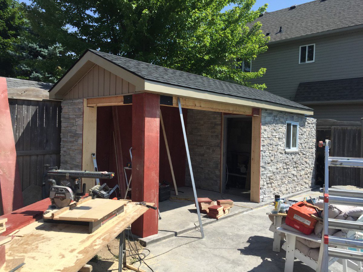 LitebuiltCanada's tweet photo. A happy customer working on his LITEBLOK pool shed/bar. There's still lots of summer to complete your DIY project! https://t.co/dmqnZQylbc