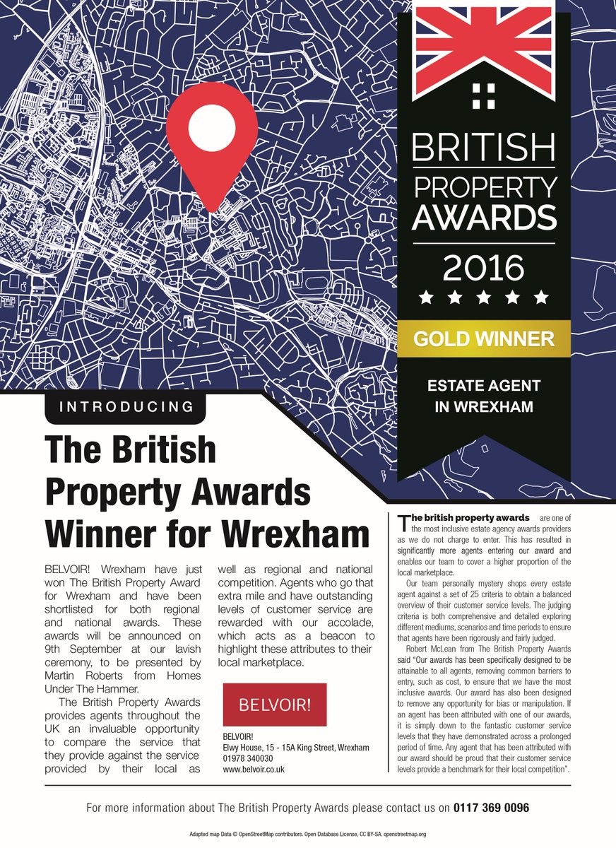 BelvoirWrexham's tweet photo. Breaking News! We have been judged to be the Best Estate Agent in Wrexham by the British Property Awards 2016! https://t.co/LxuHekSg0J
