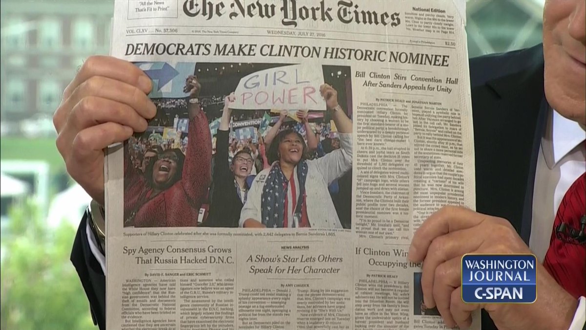 cspanwj's tweet photo. .@Marg_Willis was featured on the front page of the @nytimes &amp; brought her sign to the studio #DemsinPhilly https://t.co/N0zcbEHQyd