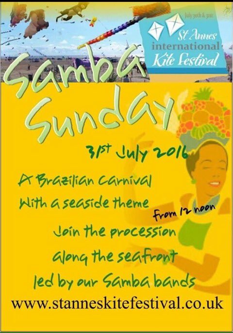 This Sunday! <a href="/StAnnesKiteFest/">StAnnes International  Kite Festival</a>   Bring the family! #music #dancing #carnival #kites #festival <a href="/MarketingLancs/">Marketing Lancashire</a>