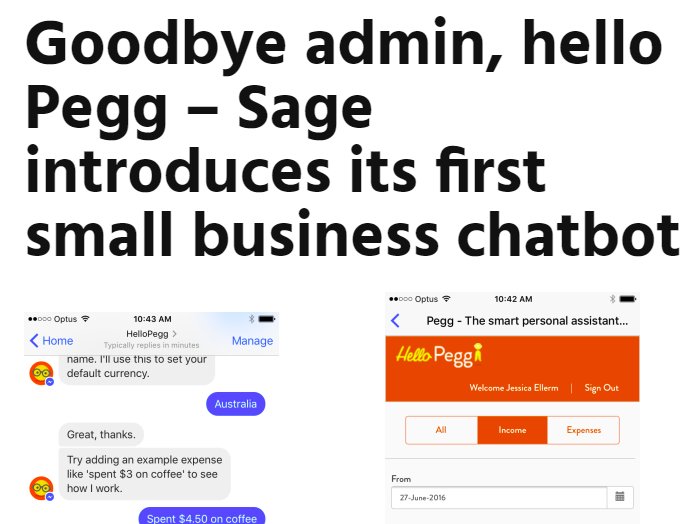 nickgoode's tweet photo. #disruption @sagegroupplc launches first Sage #startup #chatbot Pegg https://t.co/K71P0AE69E https://t.co/VBRpoKR5rS https://t.co/aKS7fnDTOs