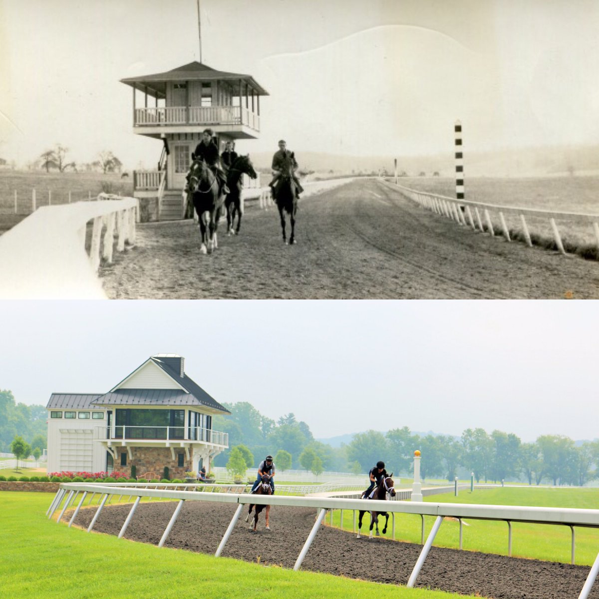 SagamoreRacing's tweet photo. Then and Now: Sagamore Farm has always been a beautiful place to raise and train Thoroughbreds. #TimehopThursday https://t.co/UCkYoDhKgJ