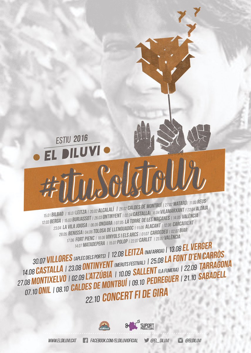 el_Diluvi's tweet photo. Aquesta és la tercera i darrera part de la gira #iTuSolsTour. Apunteu-vos bé les dates! Farem vibrar 5 continents! https://t.co/QPMd0TkWM1