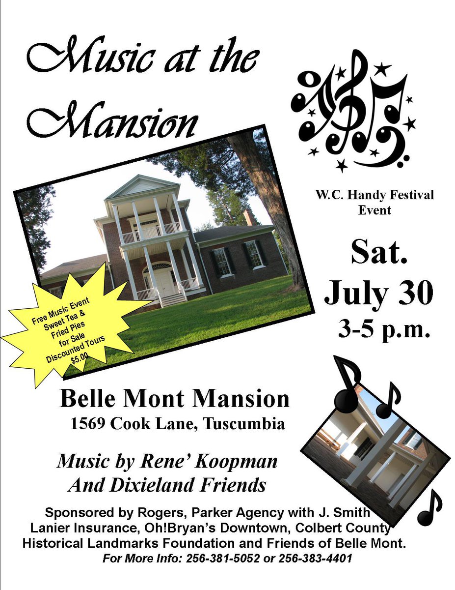 VisitShoalsAL's tweet photo. Join us for ‘Music at the Mansion’ this Saturday from 3-5 p.m. at Belle Mont Mansion. #WCHandyFest https://t.co/7ayS6nzc9b