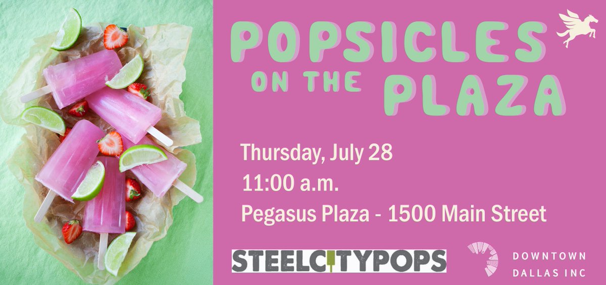 DowntownDallas's tweet photo. Starting at 11am we're giving away 100 popsicles from @SCPDallas at Pegasus Plaza! Get there before they're gone. https://t.co/mkDeXCiztF