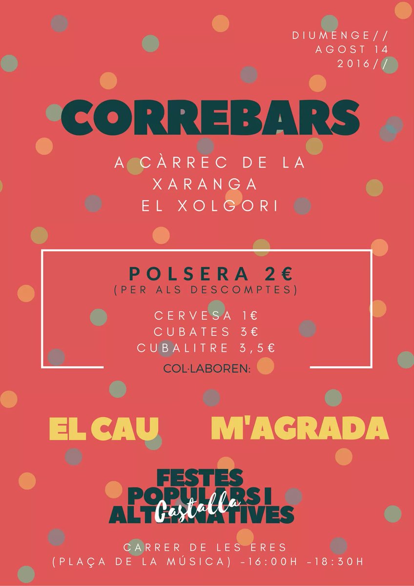 FPACastalla's tweet photo. #Segona novetat el més que esperat #CORREBARS amb la Xaranga el Xolgori. Esteu preparades? Llestes? #FPACastalla! <3 https://t.co/KU5qg4GZmr