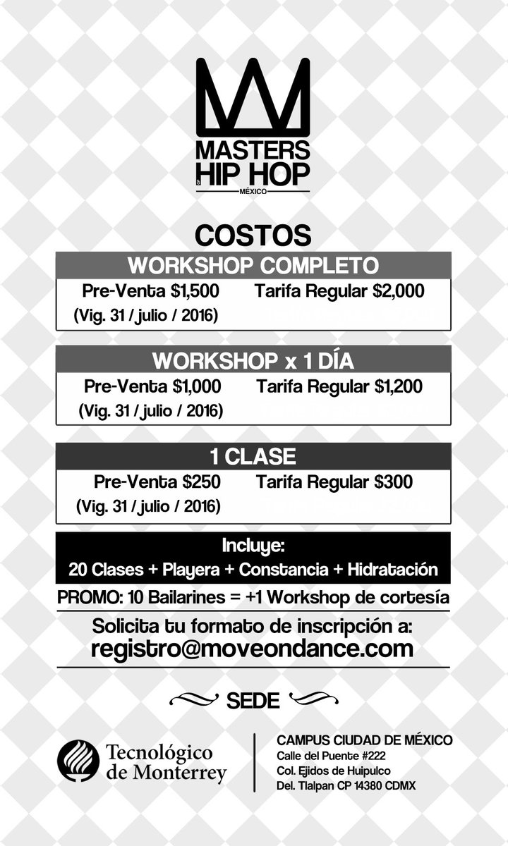 MoveonAgency's tweet photo. MASTERS OF HIP HOP sept 3&amp;4 - Ciudad de México #MastersHH

Pide tu formato de inscripción a registro@moveondance.com https://t.co/J5hXuM6169