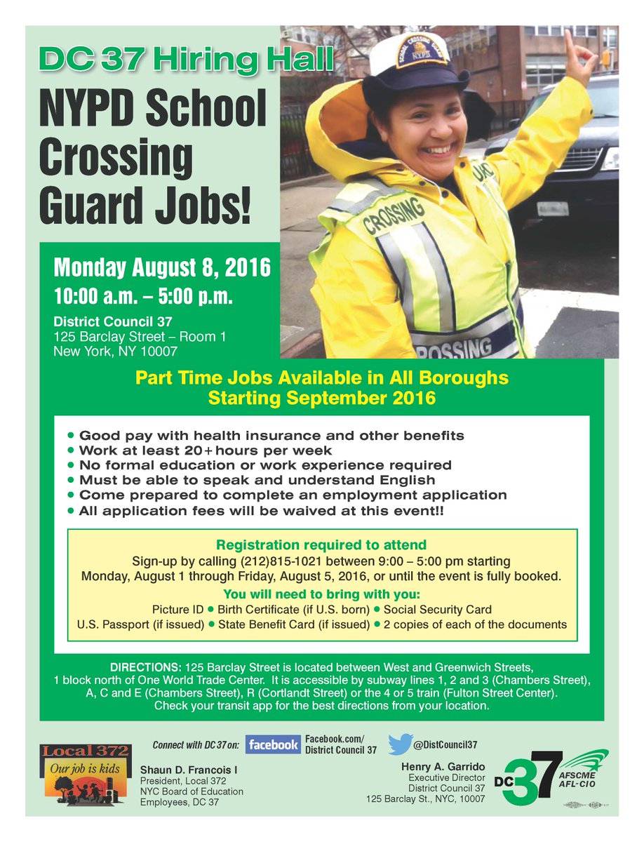 Local 372 On Twitter Distcouncil37 Nypdnews School Crossing Guard Hiring Hall Nyc Jobs