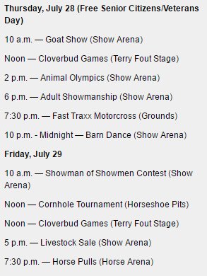 TylerBCourier's tweet photo. The Vinton County #JrFair schedule for today and tomorrow: https://t.co/QwoK1ERsbe