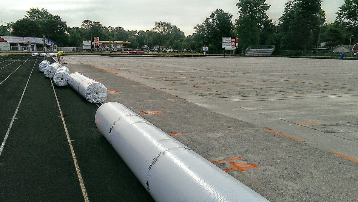 GHSRedHawks's tweet photo. Foreman Field turf being preparedand situated #RedHawkFB #GHS https://t.co/cBrmJRJGPL
