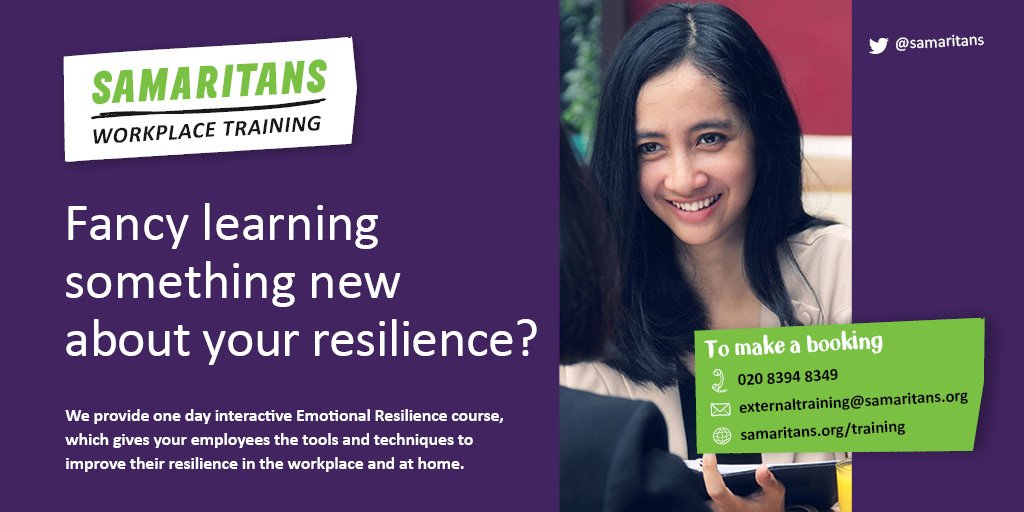 samaritans's tweet photo. Have you booked your place on our September 14th Building Resilience and Wellbeing course? https://t.co/xMIoht5Muh https://t.co/UUkcxwVegm