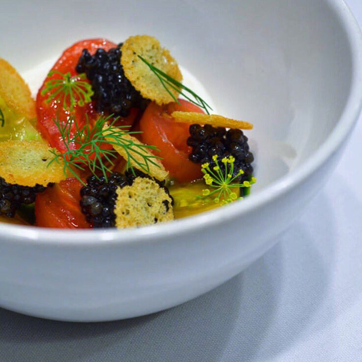 Another bite from last night's #fireandwine #dinner feat. <a href="/abrambissell/">Abram Bissell</a> - here #jersey #tomatoes and #caviar 🍅🍴 🔥+🍷